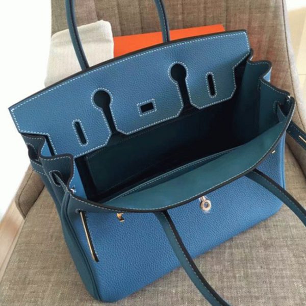 Réplique bon marché Hermes Birkin 30CM sac à main bleu jean – Image 2