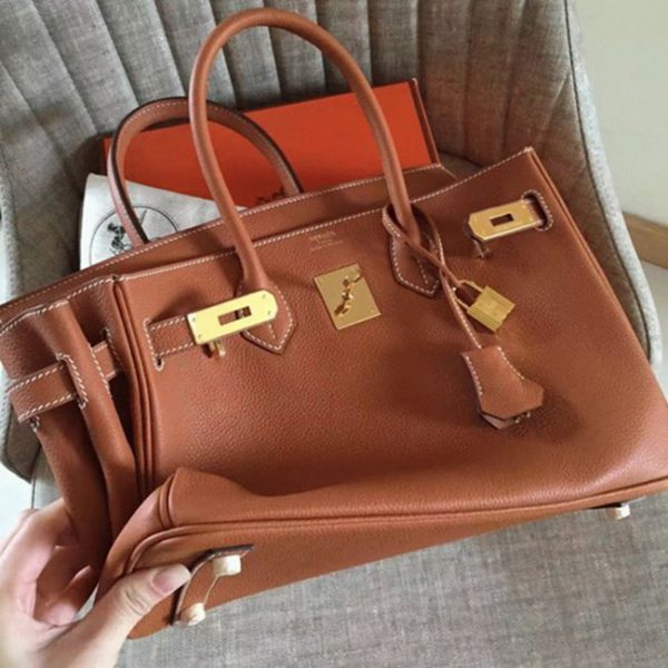Faux sac de créateur Hermes Birkin 30cm sac à main doré – Image 4