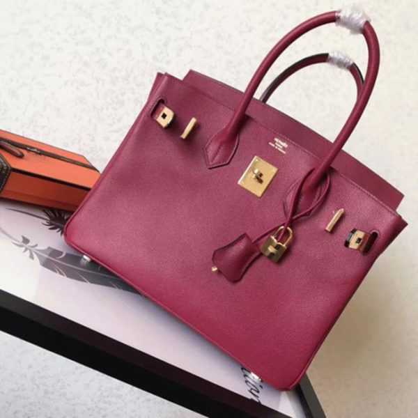 Faux sac de créateur Hermes Birkin 30cm sac à main rubis – Image 2