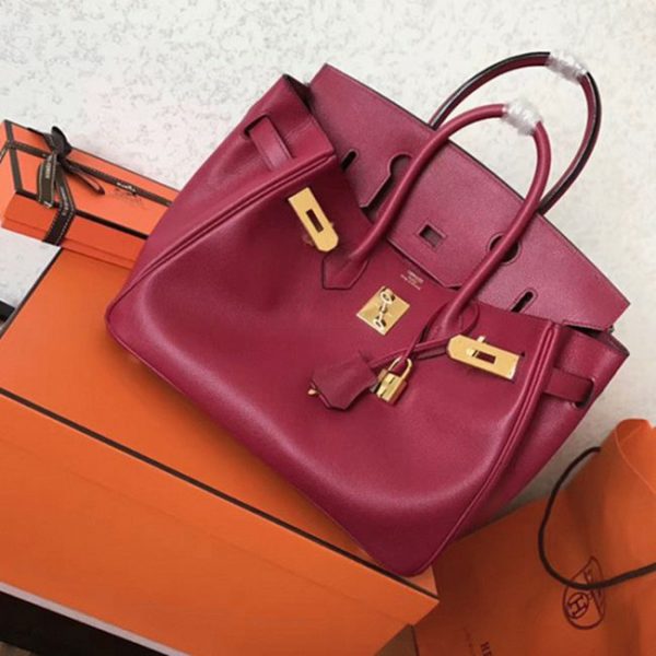 Faux sac de créateur Hermes Birkin 30cm sac à main rubis – Image 5