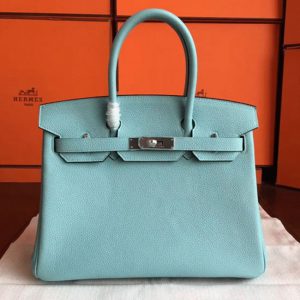 Réplique de luxe Hermes Birkin 30cm sac à main bleu atoll qualité AAAAA