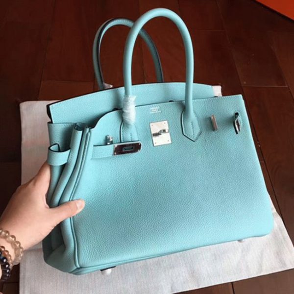 Réplique de luxe Hermes Birkin 30cm sac à main bleu atoll qualité AAAAA – Image 6