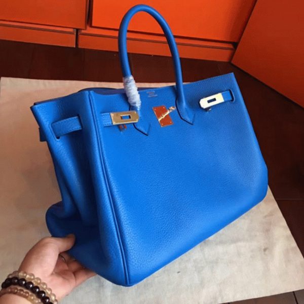 Faux sac de créateur Hermes Birkin 35cm sac à main bleu hydra – Image 6