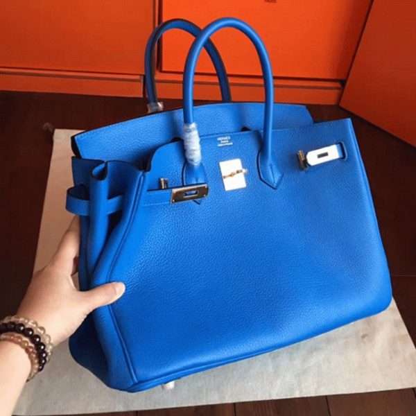 Faux sac de créateur Hermes Birkin 35cm sac à main bleu hydra – Image 5