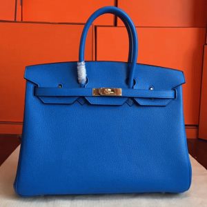 Faux sac de créateur Hermes Birkin 35cm sac à main bleu hydra