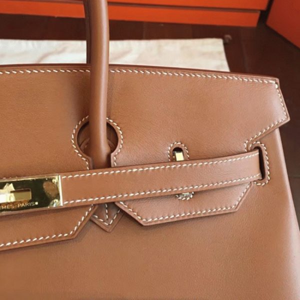 Contrefaçon de créateur Hermes Birkin 35cm sac à main doré – Image 4