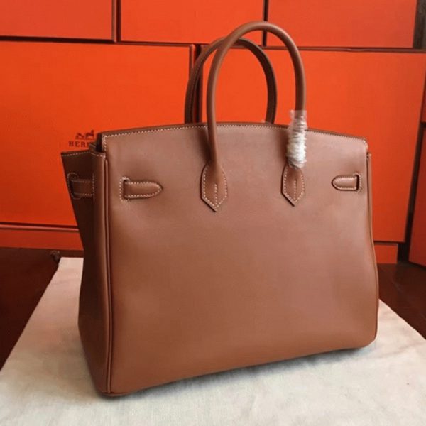 Contrefaçon de créateur Hermes Birkin 35cm sac à main doré – Image 3