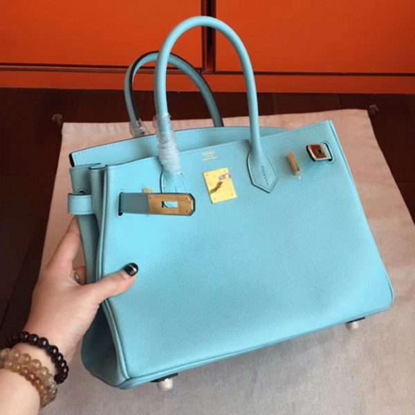 Faux sac de créateur Hermes Birkin 35CM sac à main bleu atoll – Image 4