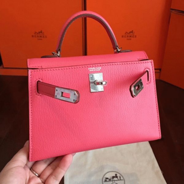 Faux sac de créateur Hermes Kelly 20CM sac à main rose rouge à lèvres chèvre – Image 8