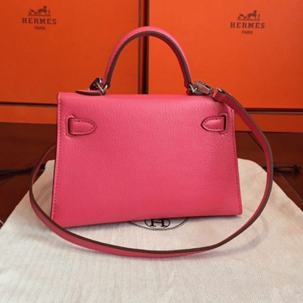 Faux sac de créateur Hermes Kelly 20CM sac à main rose rouge à lèvres chèvre – Image 7