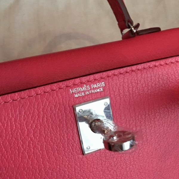 Faux sac de créateur Hermes Kelly 20CM sac à main rose rouge à lèvres chèvre – Image 6