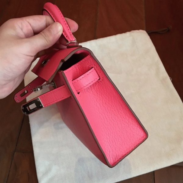 Faux sac de créateur Hermes Kelly 20CM sac à main rose rouge à lèvres chèvre – Image 5