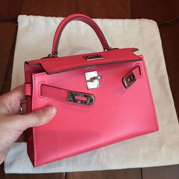 Faux sac de créateur Hermes Kelly 20CM sac à main rose rouge à lèvres chèvre – Image 4