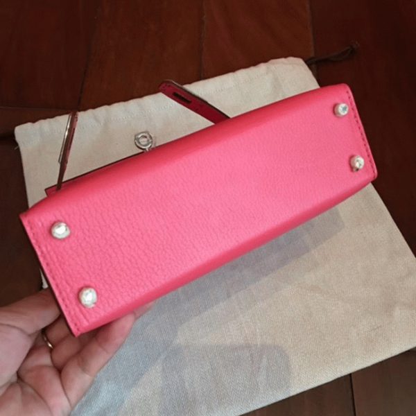 Faux sac de créateur Hermes Kelly 20CM sac à main rose rouge à lèvres chèvre – Image 3
