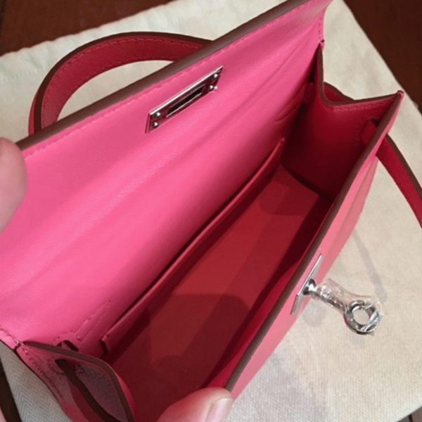 Faux sac de créateur Hermes Kelly 20CM sac à main rose rouge à lèvres chèvre – Image 2