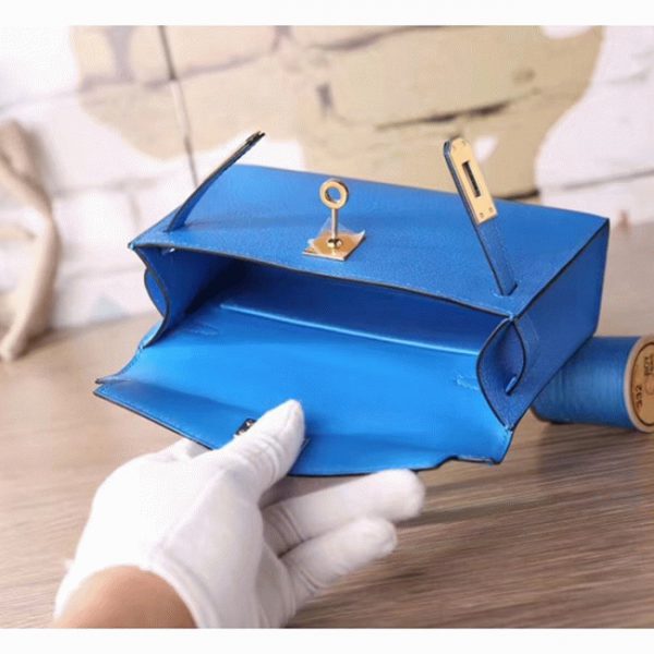 Réplique Hermes Kelly 20cm sac à main bleu hydra chèvre – Image 5