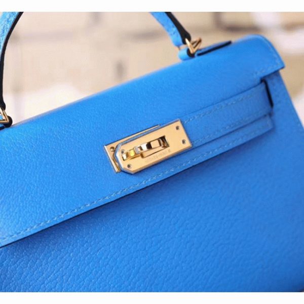Réplique Hermes Kelly 20cm sac à main bleu hydra chèvre – Image 4