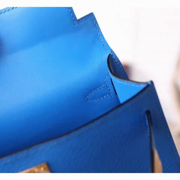 Réplique Hermes Kelly 20cm sac à main bleu hydra chèvre – Image 3