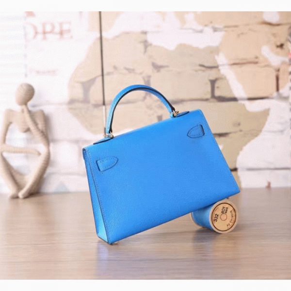 Réplique Hermes Kelly 20cm sac à main bleu hydra chèvre – Image 2