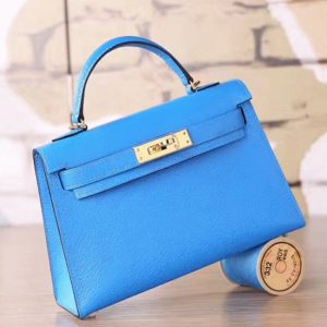 Réplique Hermes Kelly 20cm sac à main bleu hydra chèvre