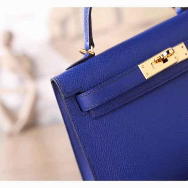 Faux Hermes Kelly 20cm sac à main bleu électrique epsom – Image 3