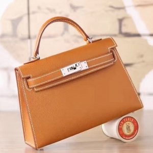 Contrefaçon Hermes Kelly 20CM sac à main marron epsom