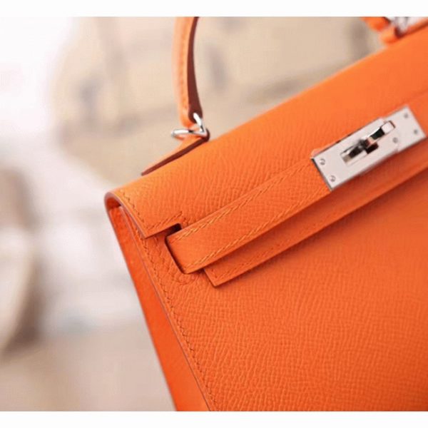 Faux de luxe Hermes Kelly Mini II 20cm sac à main orange epsom – Image 3