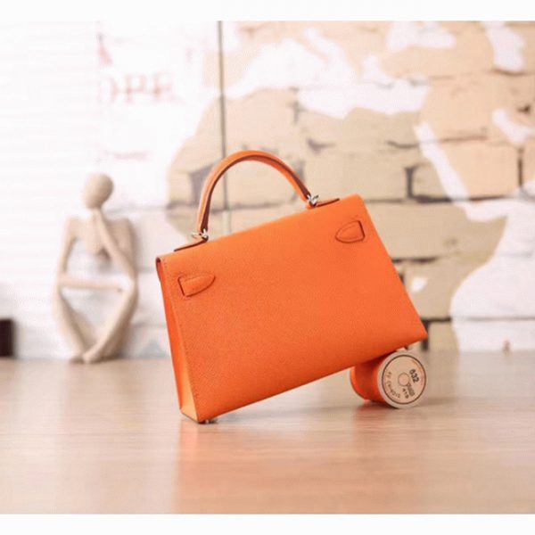 Faux de luxe Hermes Kelly Mini II 20cm sac à main orange epsom – Image 2