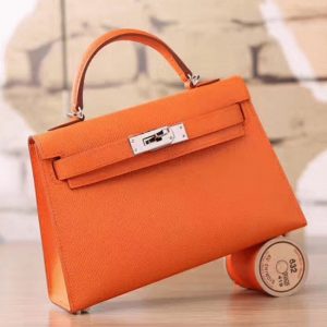Faux de luxe Hermes Kelly Mini II 20cm sac à main orange epsom