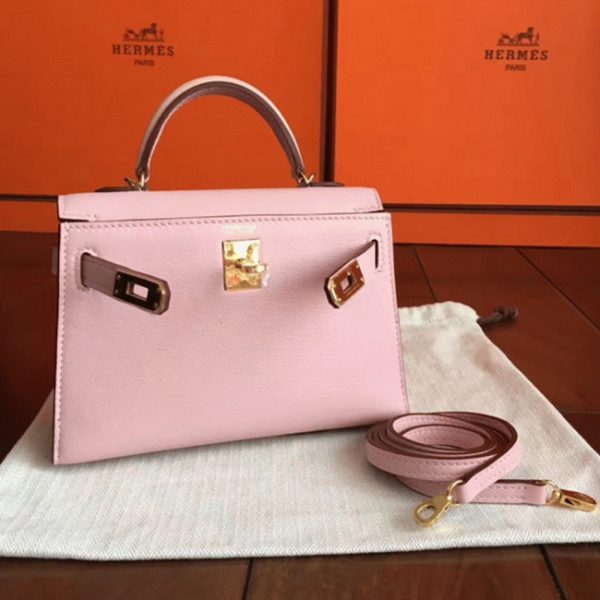 Imitation Hermes Kelly Mini II 20CM sac à main dragée swift rose – Image 6