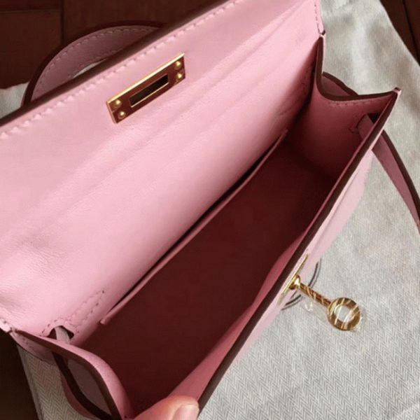 Imitation Hermes Kelly Mini II 20CM sac à main dragée swift rose – Image 5
