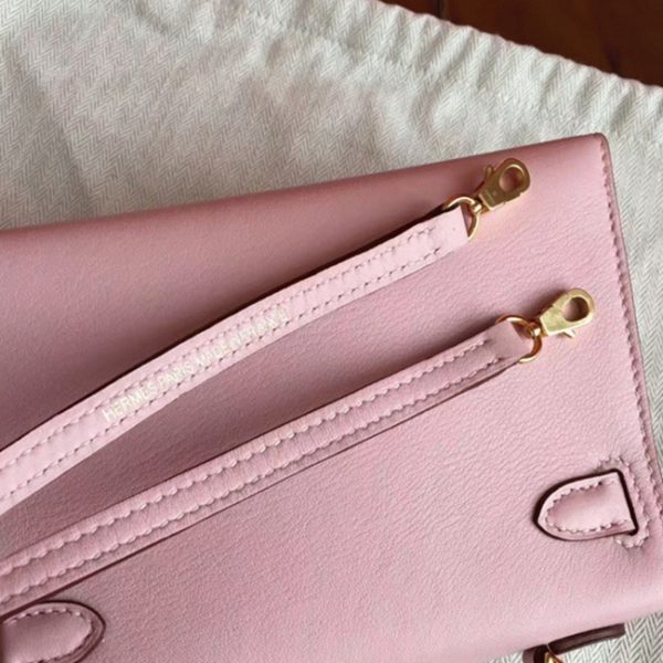 Imitation Hermes Kelly Mini II 20CM sac à main dragée swift rose – Image 4