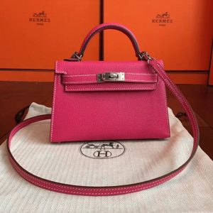 Copie Fausse Sac à main Hermès Kelly 20cm Rouge Rose Epsom
