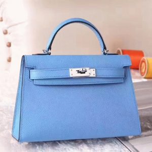 Réplique Sac à main Hermès Kelly 20cm Céleste Epsom