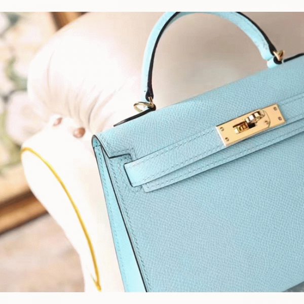 Copie Sac à main Hermès Kelly 20cm Bleu Zephyr Epsom – Image 4