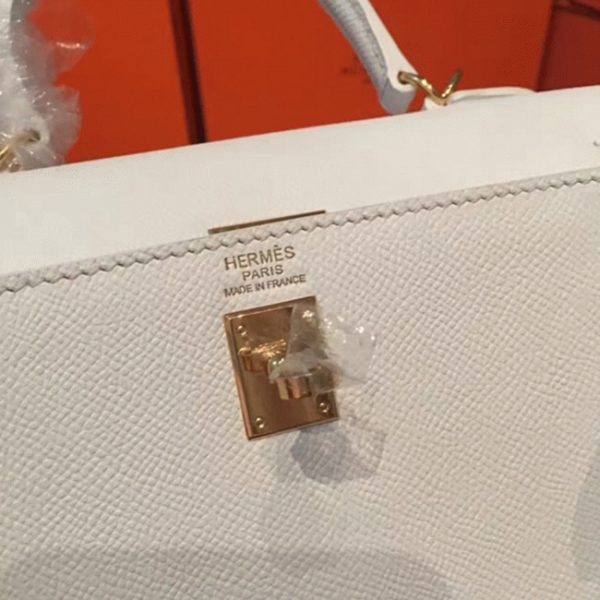 Fausse de luxe Sac à main Hermès Kelly Sellier 25cm Blanc Epsom – Image 7