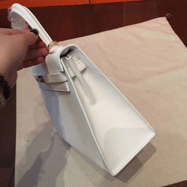 Fausse de luxe Sac à main Hermès Kelly Sellier 25cm Blanc Epsom – Image 6