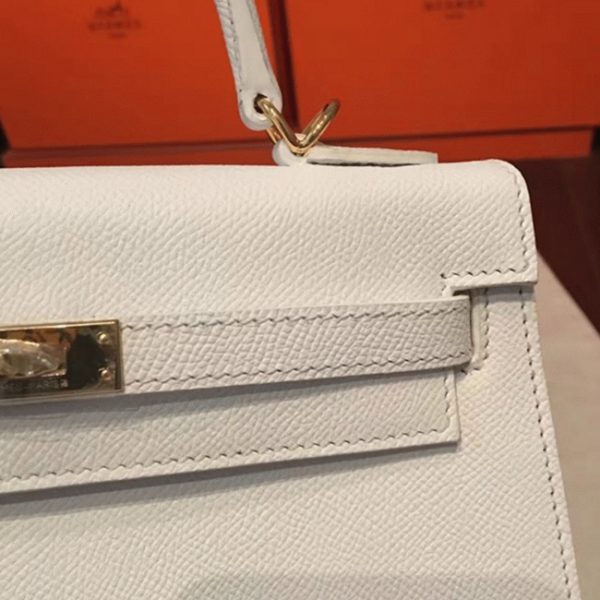 Fausse de luxe Sac à main Hermès Kelly Sellier 25cm Blanc Epsom – Image 4