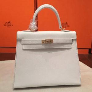 Fausse de luxe Sac à main Hermès Kelly Sellier 25cm Blanc Epsom