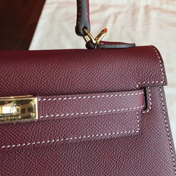 Imitation Sac à main Hermès Kelly 25cm Bordeaux Epsom – Image 3