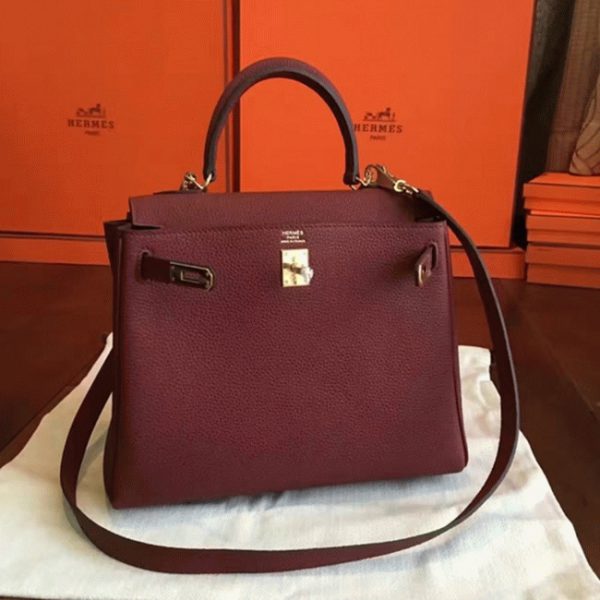 Réplique Sac à main Hermès Kelly Retourne 25cm Bordeaux Clémence – Image 2