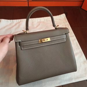 Fausse Sac à main Hermès Kelly 25cm étoupe Clémence