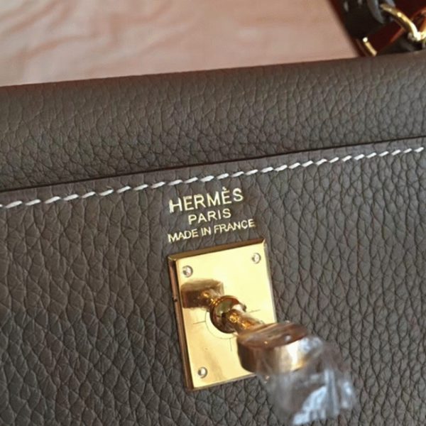 Fausse Sac à main Hermès Kelly 25cm étoupe Clémence – Image 4