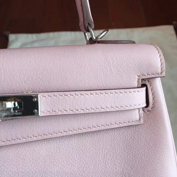 Réplique Sac à main Hermès Kelly 25cm Rose Dragée Swift – Image 8