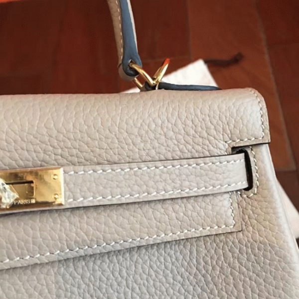 Contrefaçon Sac à main Hermès Kelly 25cm Gris Clémence – Image 8