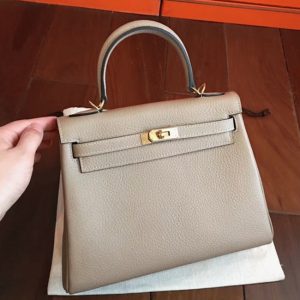 Contrefaçon Sac à main Hermès Kelly 25cm Gris Clémence