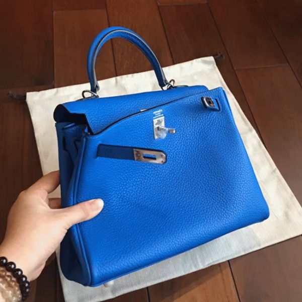 Réplique Sac à main Hermès Kelly 25cm Bleu Clémence – Image 7