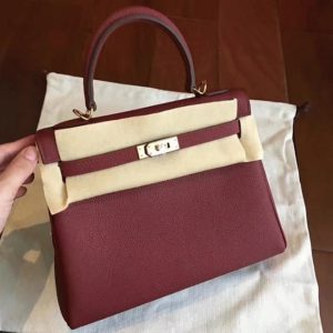 Réplique Sac à main Hermès Kelly Retourne 25cm Bordeaux Clémence