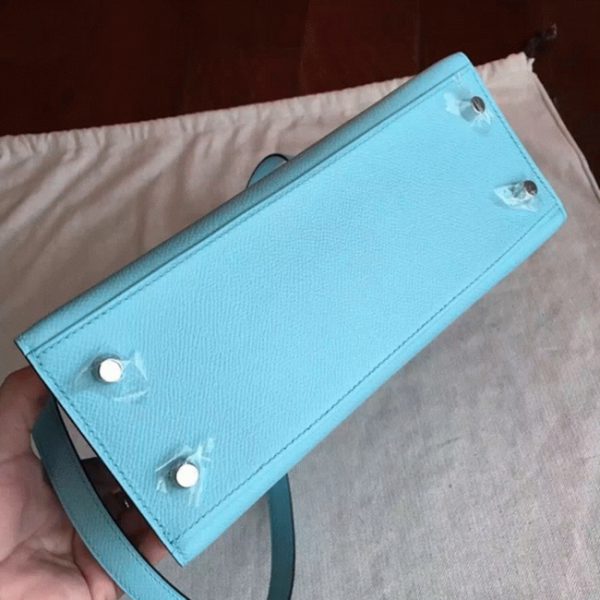 Fausse Sac à main Hermès Kelly Sellier 25cm Bleu Atoll Epsom – Image 6