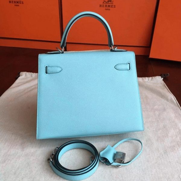 Fausse Sac à main Hermès Kelly Sellier 25cm Bleu Atoll Epsom – Image 3